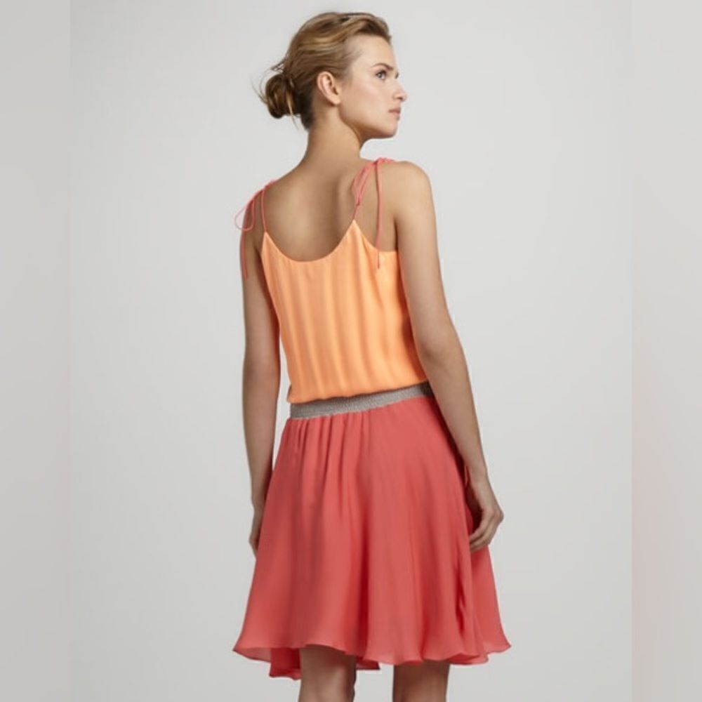 Halston Heritage 100% Silk Tie-Shoulder Colorblock Dress - Picture 4 of 10
